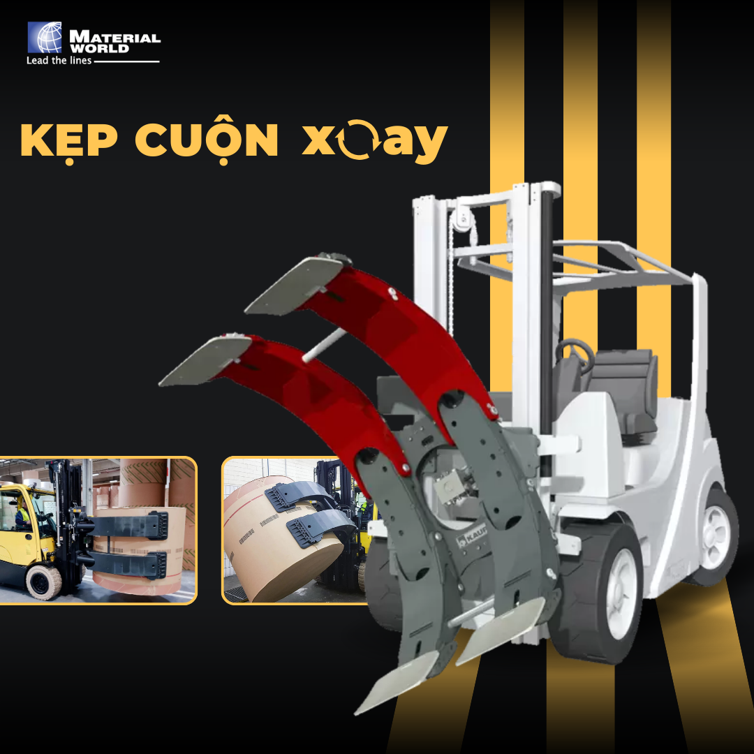 Phụ kiện xe nâng kẹp cuộn xoay (Rotation Clamp) | Giải pháp xử lý cuộn hàng | Material World Asia