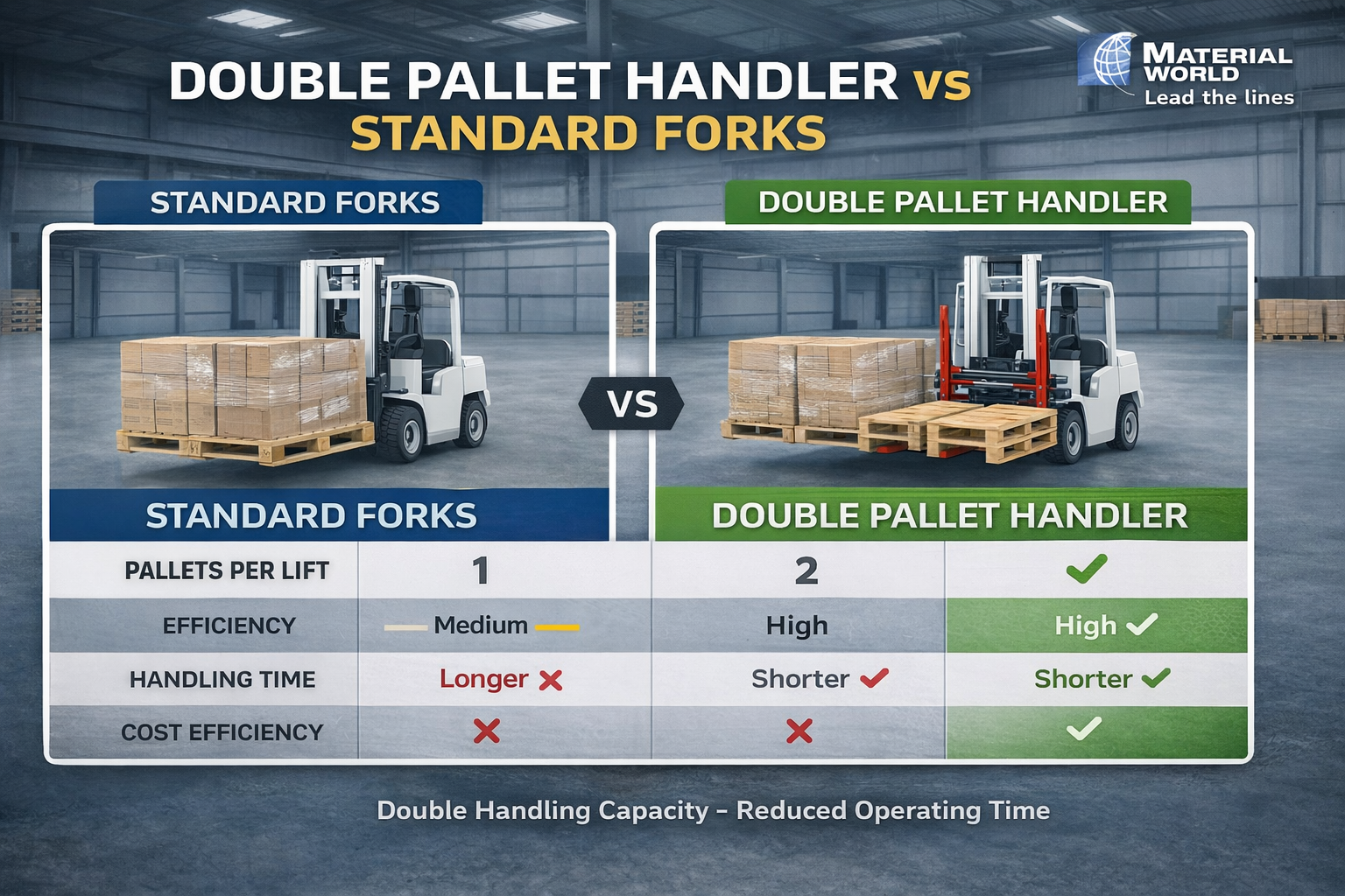 Double Pallet Handler | Phụ kiện xe nâng gắp 2 pallet | Material World Asia