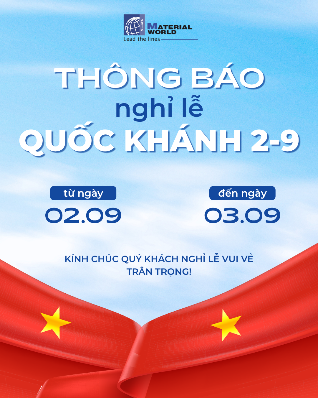  THÔNG BÁO LỊCH NGHỈ LỄ QUỐC KHÁNH 02/09/2026